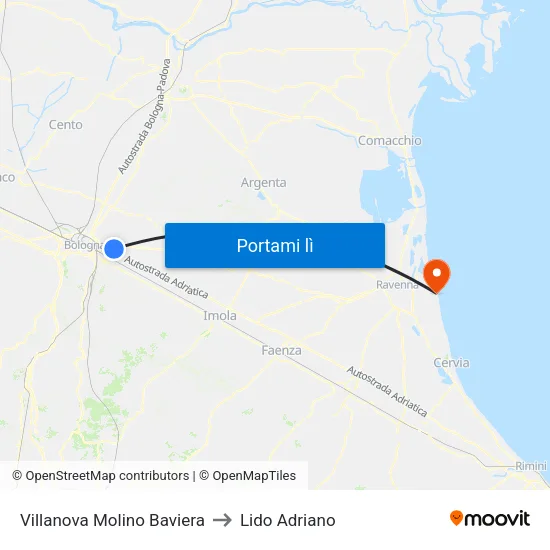 Villanova Molino Baviera to Lido Adriano map