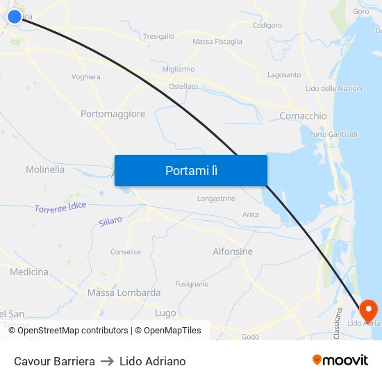 Cavour Barriera to Lido Adriano map