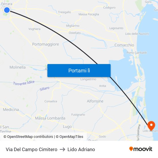 Via Del Campo Cimitero to Lido Adriano map