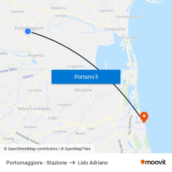 Portomaggiore - Stazione to Lido Adriano map