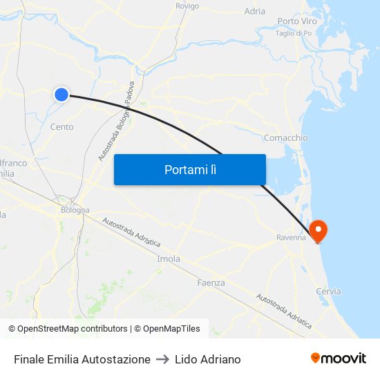 Finale Emilia Autostazione to Lido Adriano map