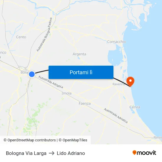 Bologna Via Larga to Lido Adriano map