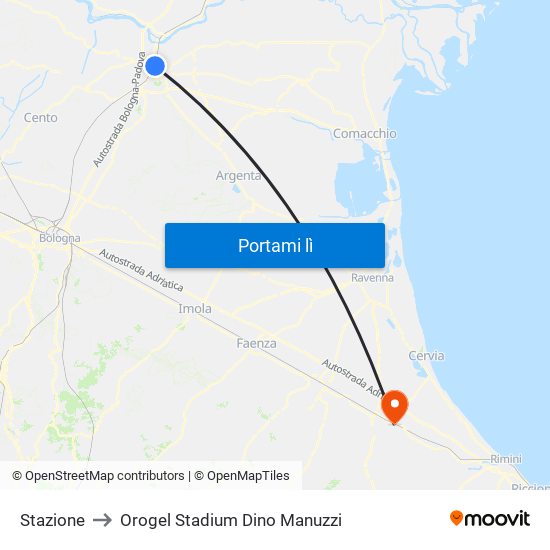 Stazione to Orogel Stadium Dino Manuzzi map