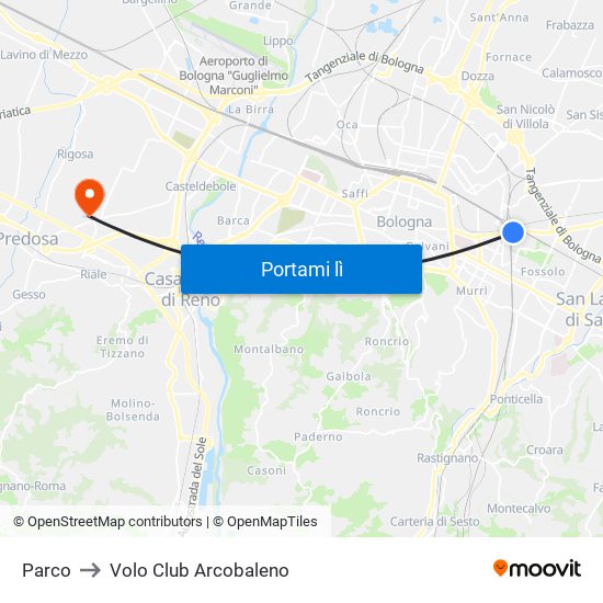 Parco to Volo Club Arcobaleno map