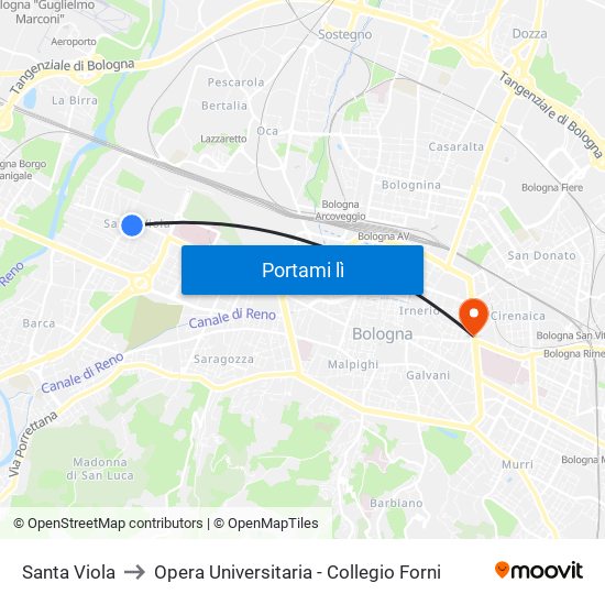 Santa Viola to Opera Universitaria - Collegio Forni map