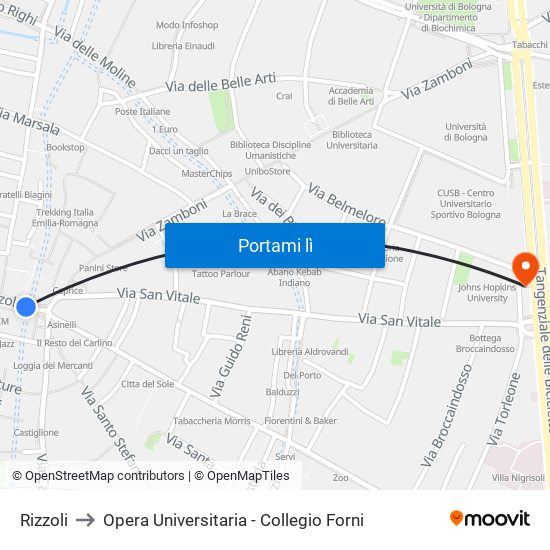 Rizzoli to Opera Universitaria - Collegio Forni map