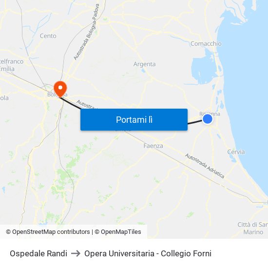 Ospedale Randi to Opera Universitaria - Collegio Forni map