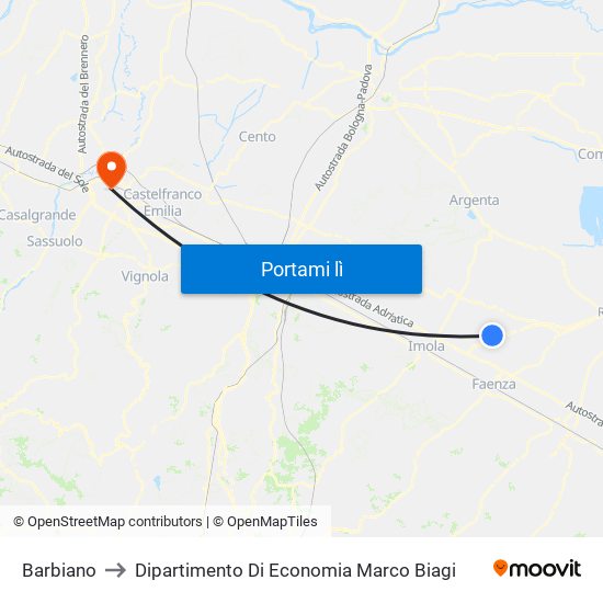 Barbiano to Dipartimento Di Economia Marco Biagi map