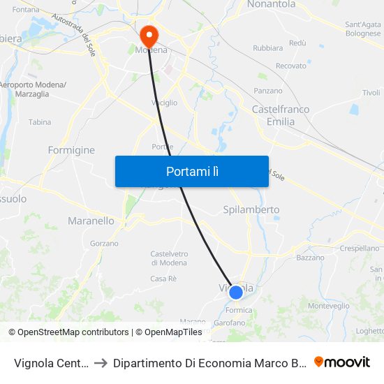 Vignola Centro to Dipartimento Di Economia Marco Biagi map