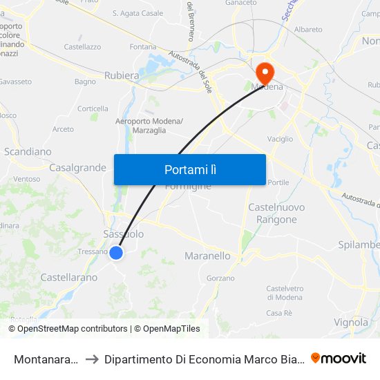 Montanara 1 to Dipartimento Di Economia Marco Biagi map