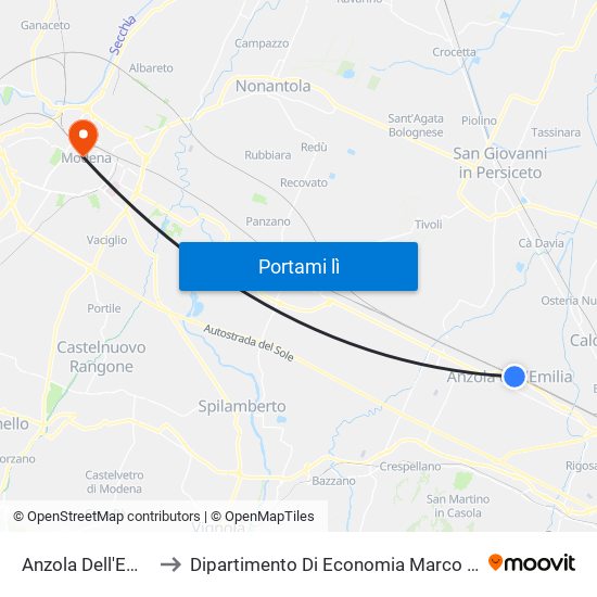 Anzola Dell'Emilia to Dipartimento Di Economia Marco Biagi map