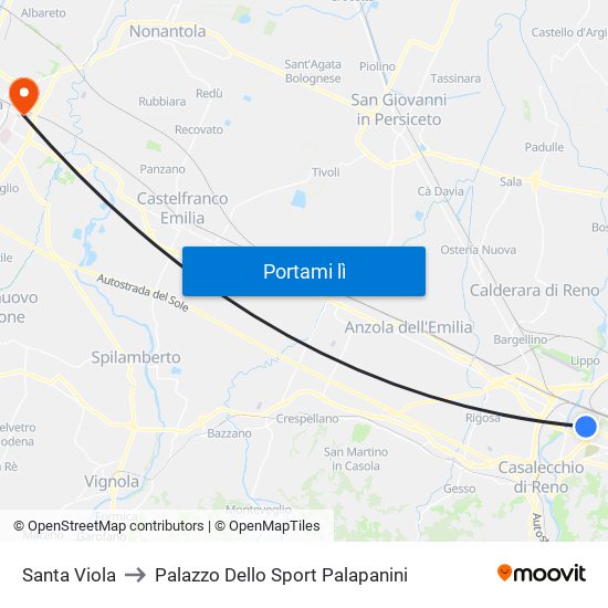 Santa Viola to Palazzo Dello Sport Palapanini map