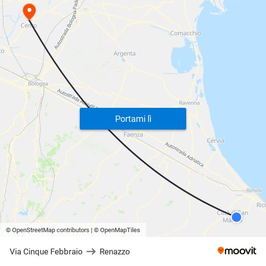 Via Cinque Febbraio to Renazzo map