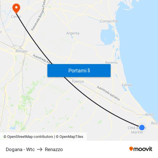 Dogana - Wtc to Renazzo map