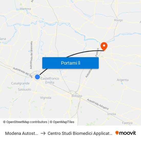 Modena  Autostazione to Centro Studi Biomedici Applicati Allo Sport map