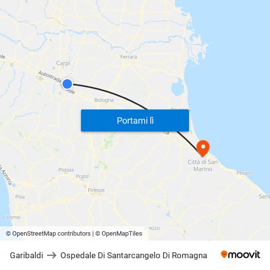 Garibaldi to Ospedale Di Santarcangelo Di Romagna map