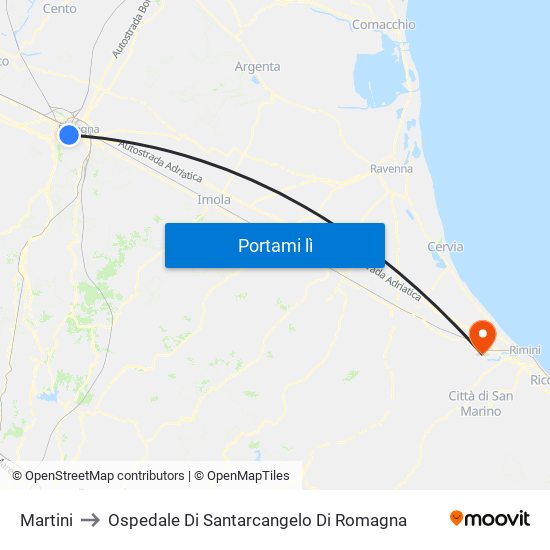 Martini to Ospedale Di Santarcangelo Di Romagna map