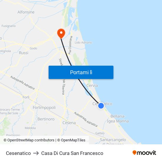 Cesenatico to Casa Di Cura San Francesco map