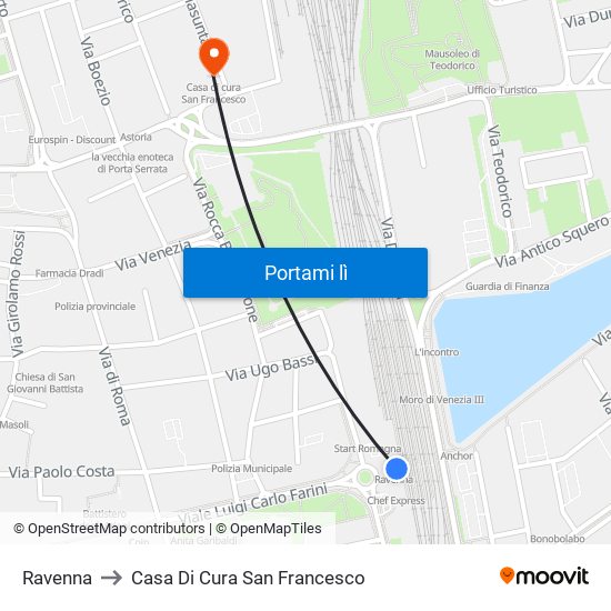 Ravenna to Casa Di Cura San Francesco map