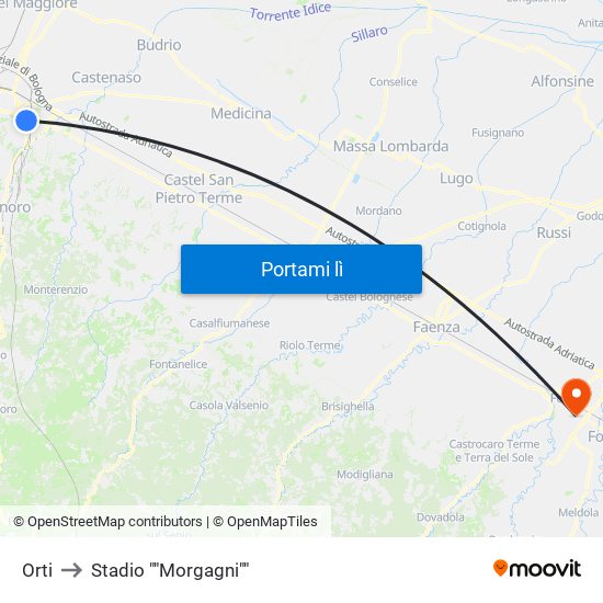 Orti to Stadio ""Morgagni"" map