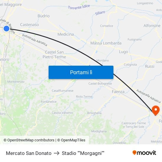 Mercato San Donato to Stadio ""Morgagni"" map