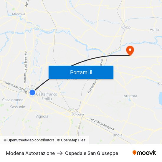 Modena Autostazione to Ospedale San Giuseppe map