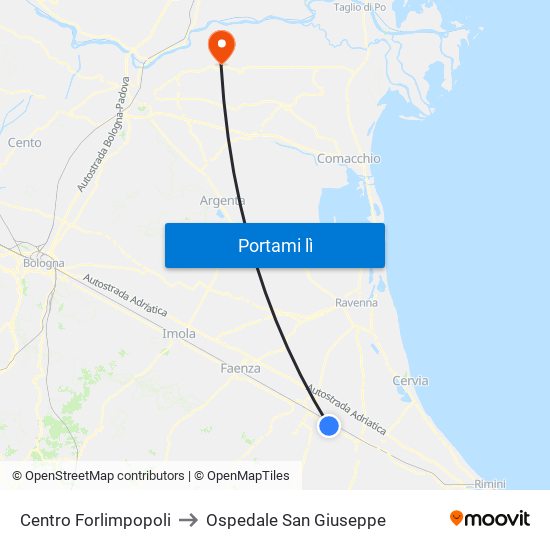 Centro Forlimpopoli to Ospedale San Giuseppe map