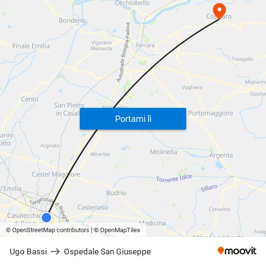 Ugo Bassi to Ospedale San Giuseppe map