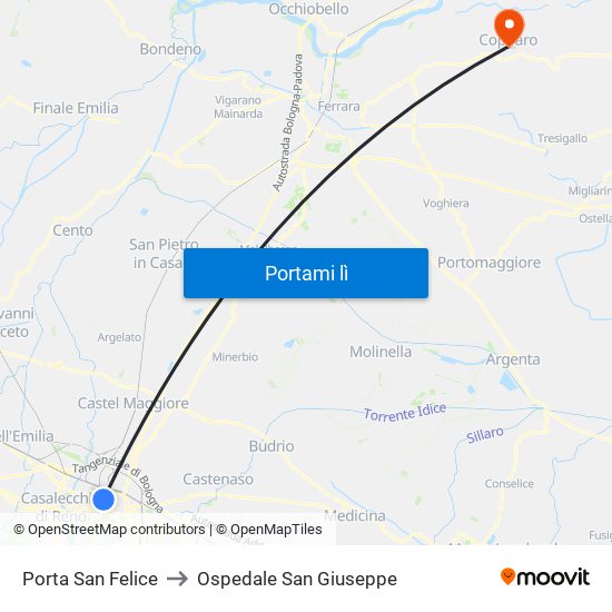 Porta San Felice to Ospedale San Giuseppe map