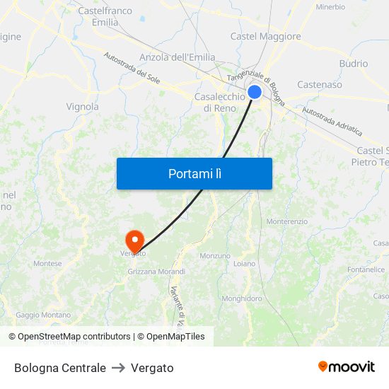 Bologna Centrale to Vergato map