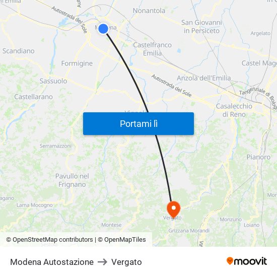 Modena  Autostazione to Vergato map