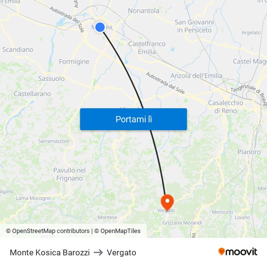 Monte Kosica Barozzi to Vergato map