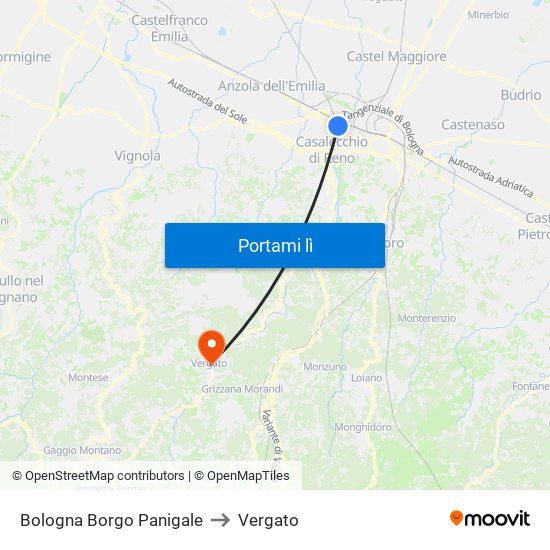 Bologna Borgo Panigale to Vergato map