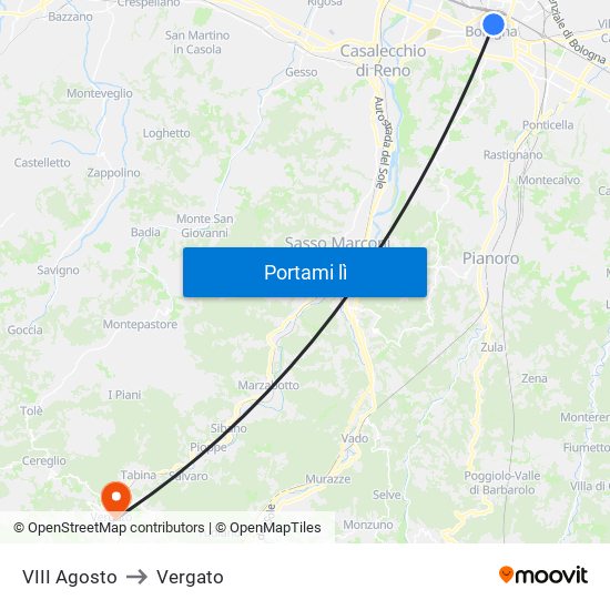 VIII Agosto to Vergato map