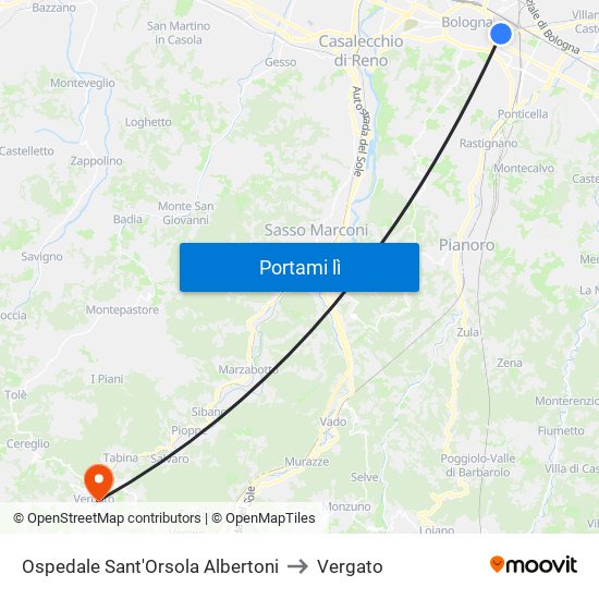 Ospedale Sant'Orsola Albertoni to Vergato map