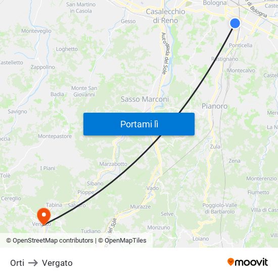 Orti to Vergato map