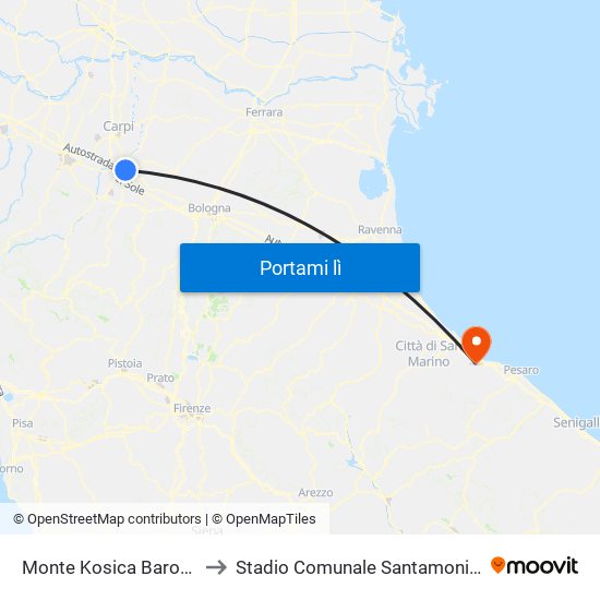 Monte Kosica Barozzi to Stadio Comunale Santamonica map