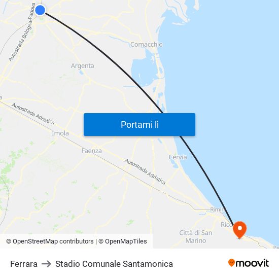 Ferrara to Stadio Comunale Santamonica map