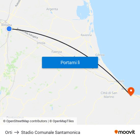 Orti to Stadio Comunale Santamonica map