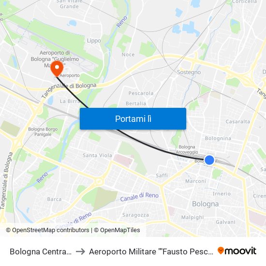 Bologna Centrale to Aeroporto Militare ""Fausto Pesci"" map