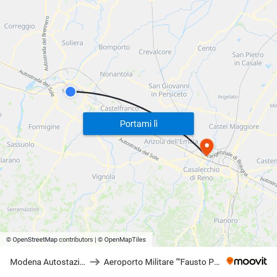 Modena Autostazione to Aeroporto Militare ""Fausto Pesci"" map