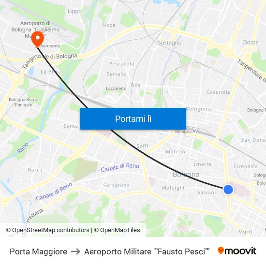 Porta Maggiore to Aeroporto Militare ""Fausto Pesci"" map