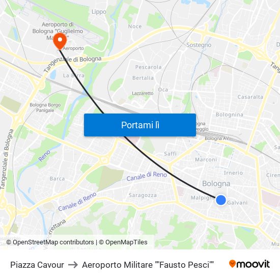 Piazza Cavour to Aeroporto Militare ""Fausto Pesci"" map
