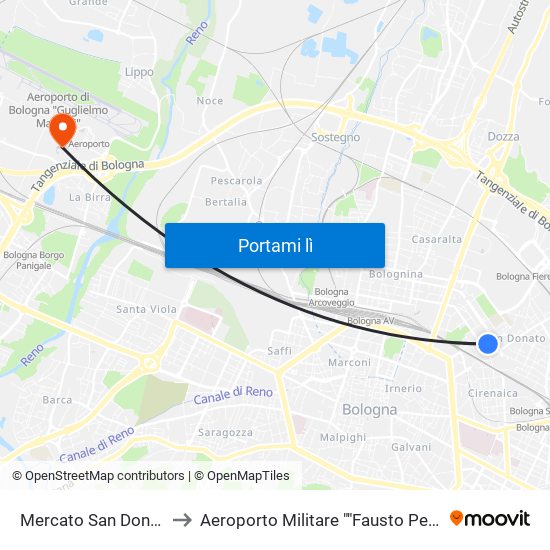 Mercato San Donato to Aeroporto Militare ""Fausto Pesci"" map