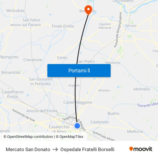 Mercato San Donato to Ospedale Fratelli Borselli map