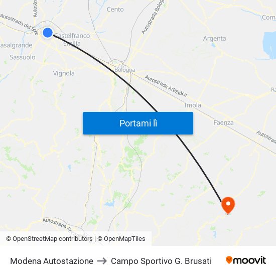 Modena  Autostazione to Campo Sportivo G. Brusati map