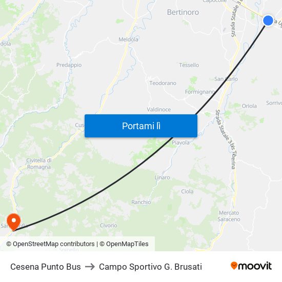 Cesena Punto Bus to Campo Sportivo G. Brusati map