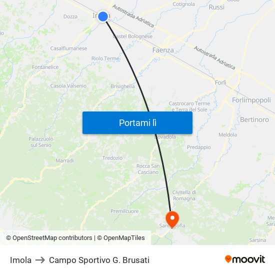 Imola to Campo Sportivo G. Brusati map