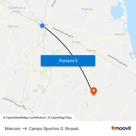 Marconi to Campo Sportivo G. Brusati map