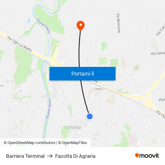 Barriera Terminal to Facoltà Di Agraria map